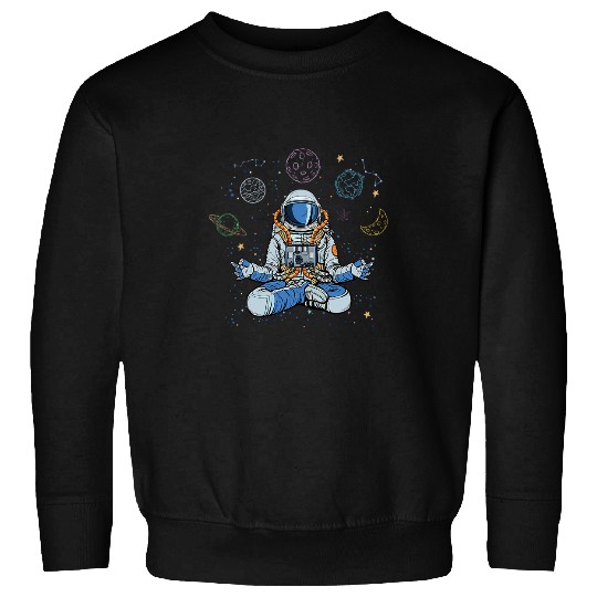 Lotus Meditating Astronaut Yoga Universe Funny Outer Space Sweatshirts