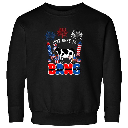 Just Here To Bang Funny Cow Sunglasses American Flag Sweatshirts