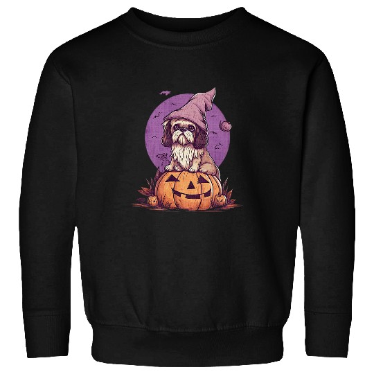Pumpkin Shih Tzu Dog October Fall Autumn Halloween Graphic Sweatshirts