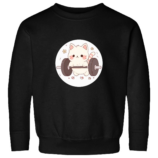 Kawaii Chibi Cat Barbell Fitness Gym Buddy Sweatshirts
