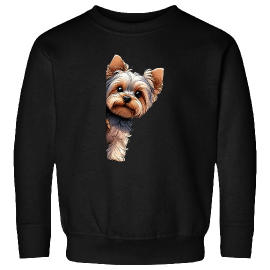 Yorkshire Terrier Peeking Around The Corner Yorkie Mom Dad Sweatshirts