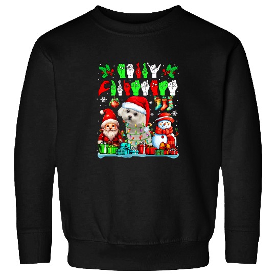 Merry xmass Hands Sign Language Santa Maltese Gnome Snowman Sweatshirts