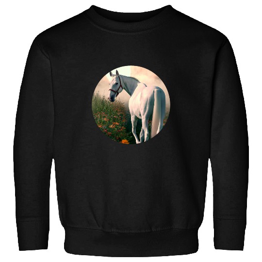Magnificent White Quarter Horse Front of the Full Moon Sweatshirts