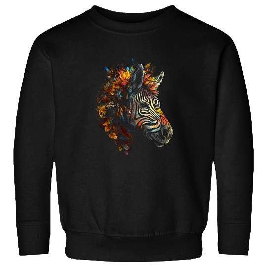 Zebra Autumn Leaves Colourful Art Animal Zoo Zebra Sweatshirts
