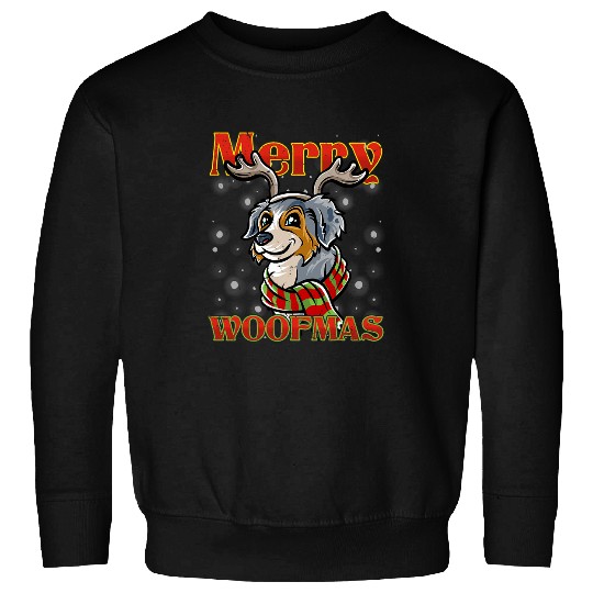 Merry Woofmas Australian Shepherd Reindeer Dog Christmas Sweatshirts