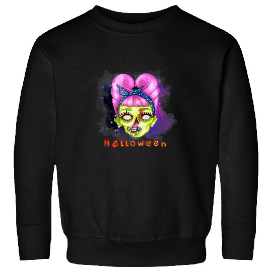 Zombie Face Watercolor Halloween Design Art Sweatshirts