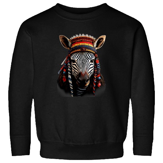 Zebra Native American Indian Headdress Feather Tribal Arts Sweatshirts