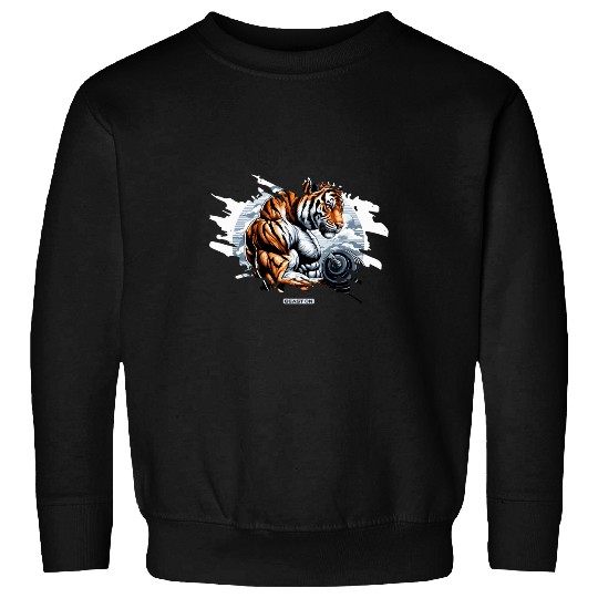 Tiger Fitness Workout Cool Tiger with Dumbbell Gym Training Sweatshirts