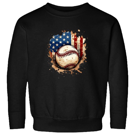 Patriotic Baseball 4th Of July Men USA American Flag Boys Sweatshirts