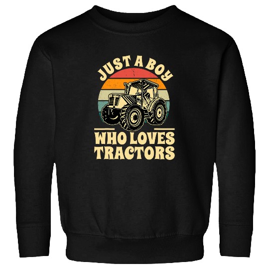 vintages Farm Farmer Kids Men Just A Boy Who Loves Tractors Sweatshirts