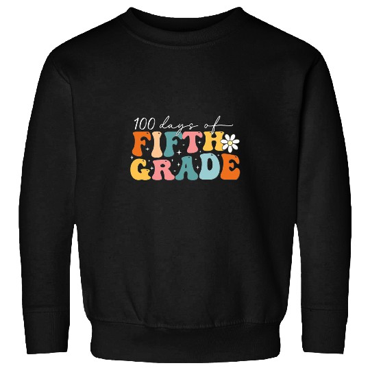Teacher Kids Retro Groovy Happy 100 Days Of School 5th Grade Sweatshirts