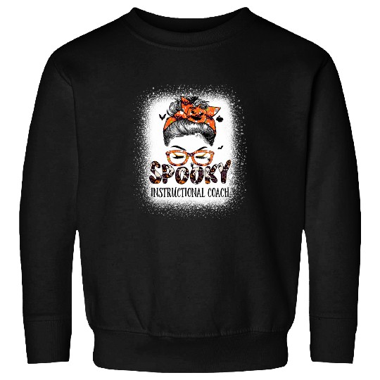 Messy Bun Spooky Instructional Coachs Bleached Halloween Bat Sweatshirts
