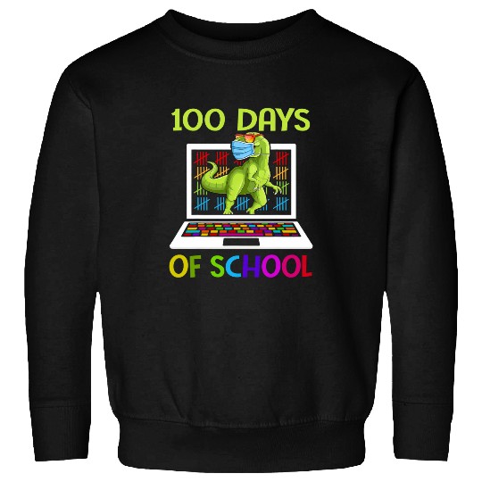 Dinosaur 100 Days Of School Virtual Learning Online Kids Boy Sweatshirts