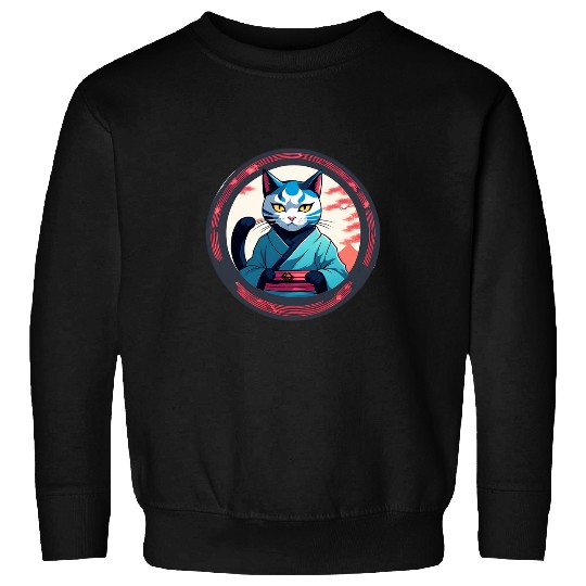 Japanese Samurai Cat Kawaii Funny Anime Teacher Ninja Cat Sweatshirts