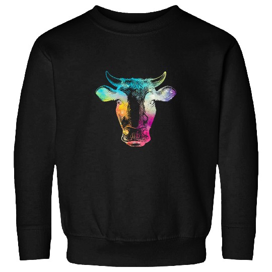 Watercolor Cow Face Art Farm Animal Lover Farmer Cow Lovers Sweatshirts