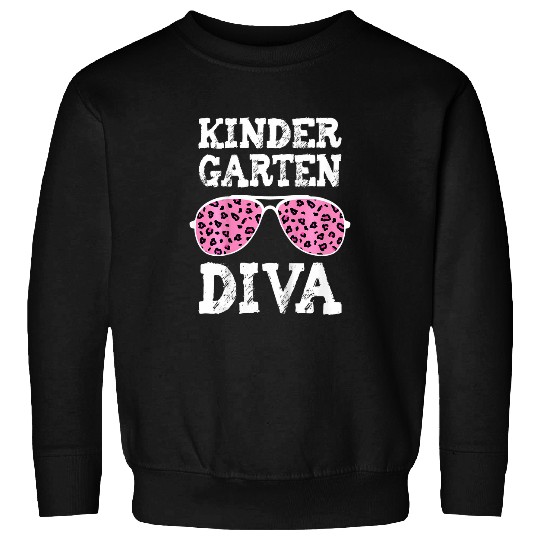 Kids Kindergarten Diva Leopard Back To School First Day Girl Sweatshirts