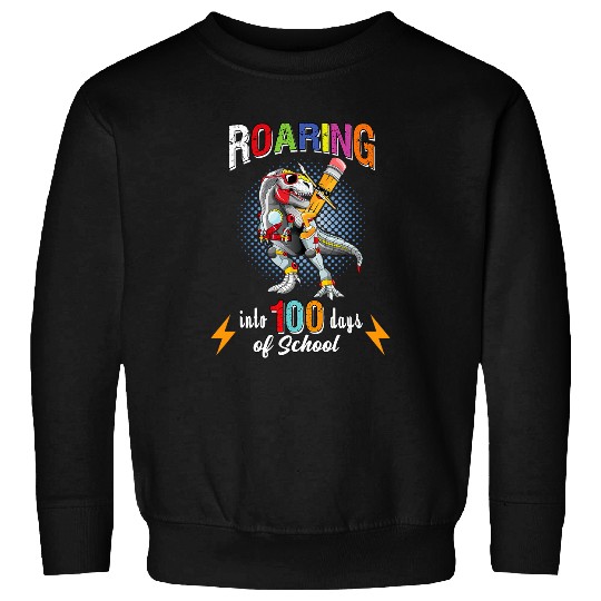 Dinosaur Roaring Into 100 Days of School TRexs Boys 100th Day Sweatshirts