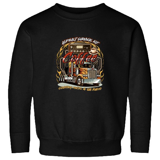 Asphalt Survival Coffee Country Music CB Radio Trucker Funny Sweatshirts