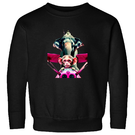 Elephant monkey pop art funny aircraft airplane pilot monkey Sweatshirts