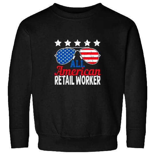 All American Retail Worker USA Flag Sunglasses 4th of July Sweatshirts