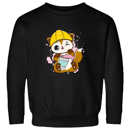Construction Worker Fox Drinks Bubble Tea For Boba Tea Lover Sweatshirts
