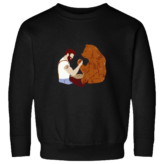 Guy arm wrestling with bear Sweatshirts