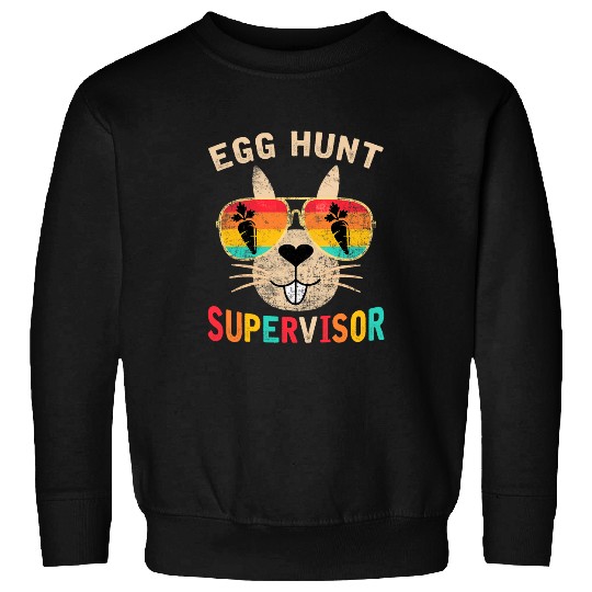 Egg Hunt Supervisor Retro Egg Hunting Party Mom Dad Easter Sweatshirts
