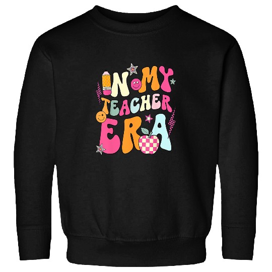 In My 100 Days Of School Era Retro Groovy Teacher Kids Funny Sweatshirts