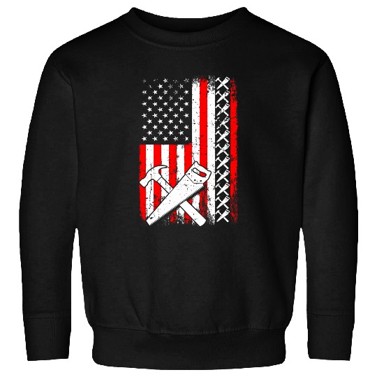 American Flag Carpenter Handyman Woodworker Hammer and Saw Sweatshirts