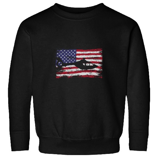 Heli Pilot Aviation Military US Flag Helicopter Sweatshirts