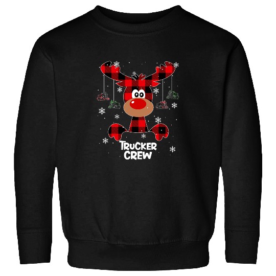 Red Plaid Reindeer Santa Hat Christmas Trucker Crew Sweatshirts