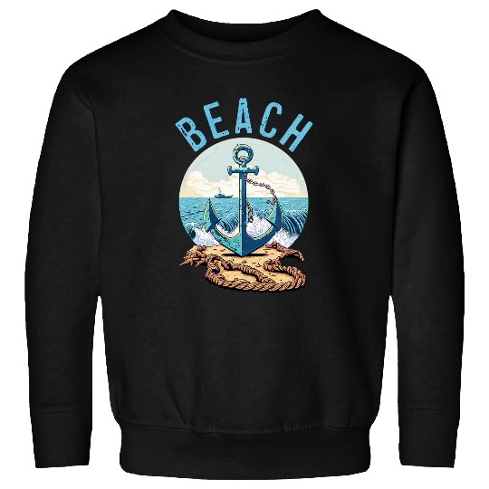 Beach Anchor Rope in the Sand a Boat and Strong Waves Clouds Sweatshirts