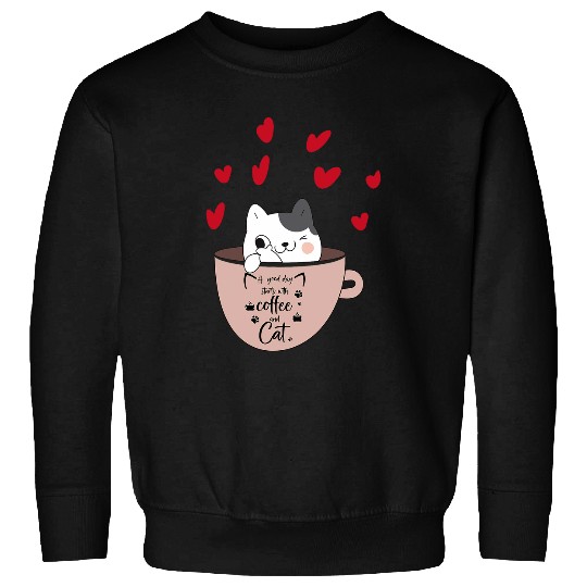 Good Day Starts With Coffee Cat Cute Kitten Women Girls Teen Sweatshirts