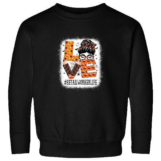 Retail Worker Love Messy Bun Pumpkin Women Halloween Costume Sweatshirts