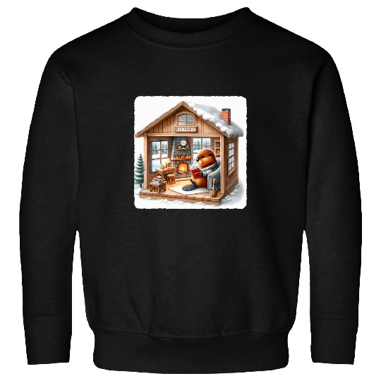 Beaver Reading Engineering Book In Rustic Cabin Fireplace Sweatshirts