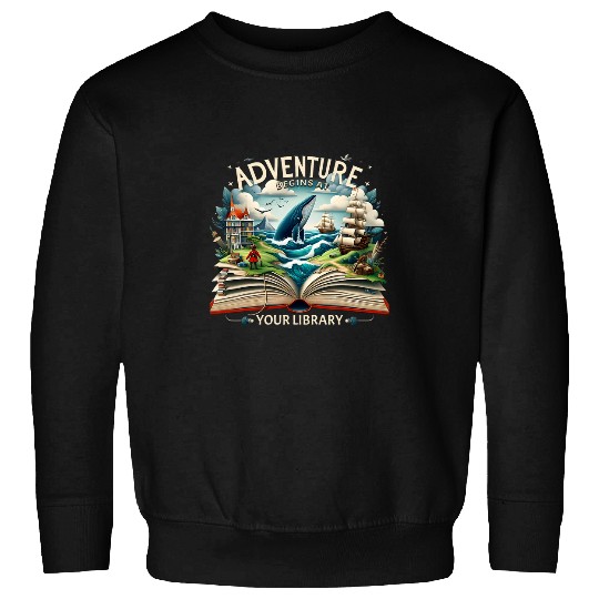 Adventure Begins At Your Library Camping Nature Book Lover Sweatshirts