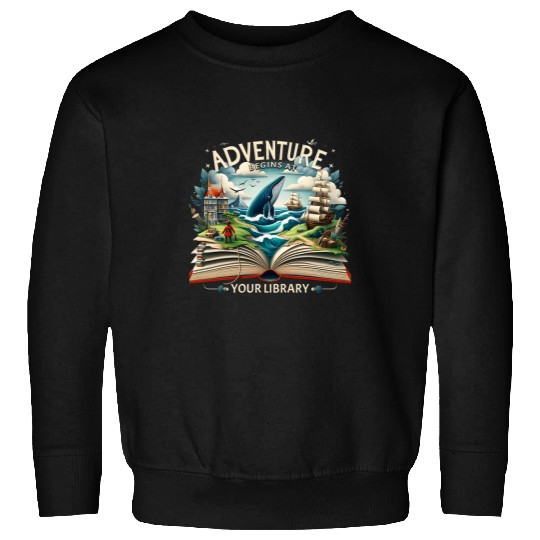 Adventure Begins At Your Library Camping Nature Book Lover Sweatshirts