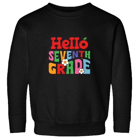 Hello Seventh Grade Groovy Back to School Teacher Kids Sweatshirts
