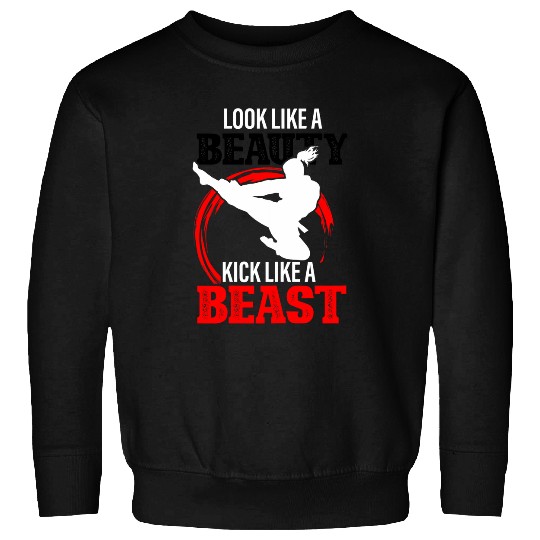 Beauty Kick Like Beast Funny Black Belt Martial Arts Graphic Sweatshirts