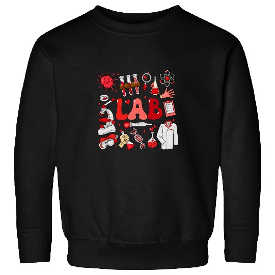 Retro Groovy Valentines Lab Tech medicals Laboratory Science Sweatshirts