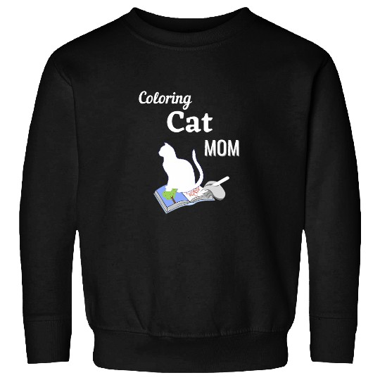 Cat Mom Adult Coloring Sitting on Book Funny Tee Sweatshirts