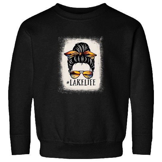 Lake Life Messy Bun Bleached s Sunset Bass Fishing Boat Sweatshirts
