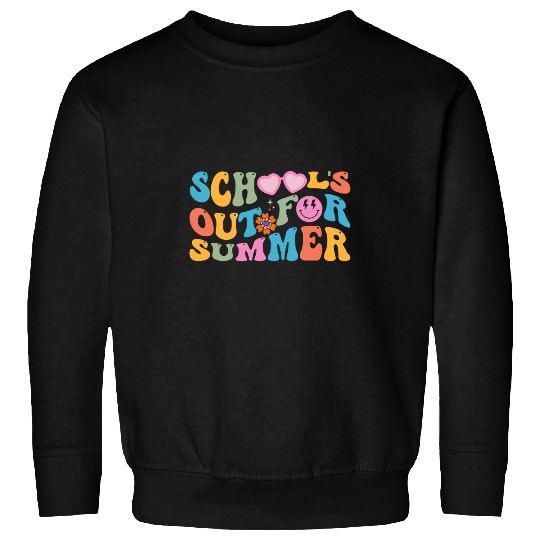 Retro Groovy Schools Out For Summer Women Kids Teacher 1 Sweatshirts