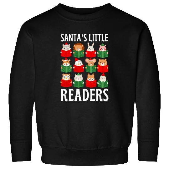 Santas Little Readers Christmas Reading Teacher Sweatshirts