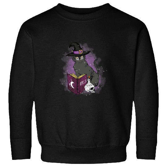 Cat and Witch Cats Spell Book Spiritual Design Sweatshirts