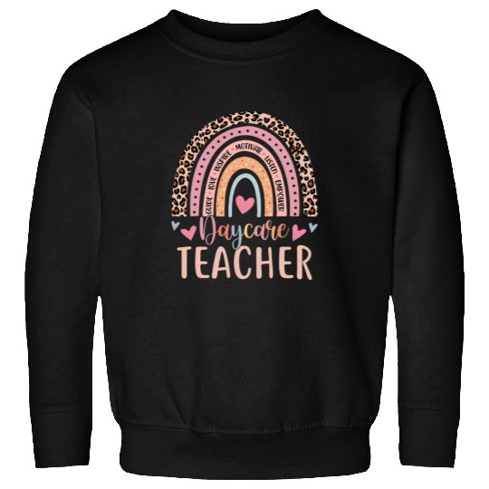 Cute Daycare Teacher Rainbow Leopard Print Childcare Worker Sweatshirts