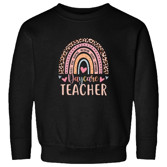 Cute Daycare Teacher Rainbow Leopard Print Childcare Worker Sweatshirts