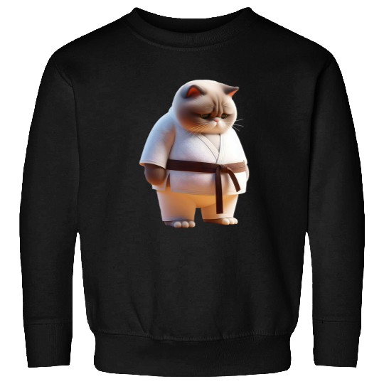 Cute Fat Chubby Fluffy Kawaii Sad Karate Cat Men Women Kids Sweatshirts