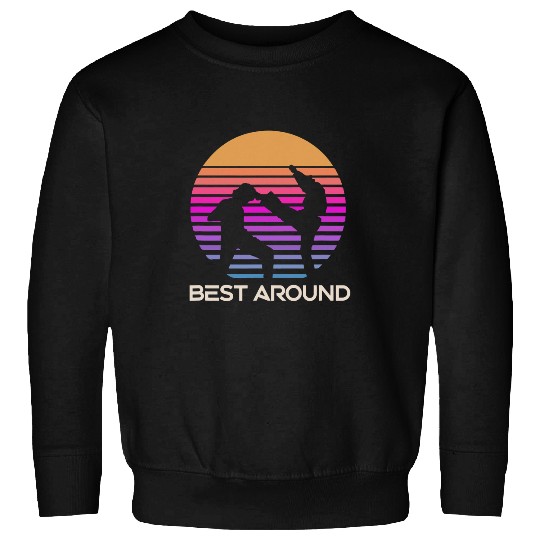 bests Around Karate Face Kick 80s Sunset Circle Karate Fan Sweatshirts