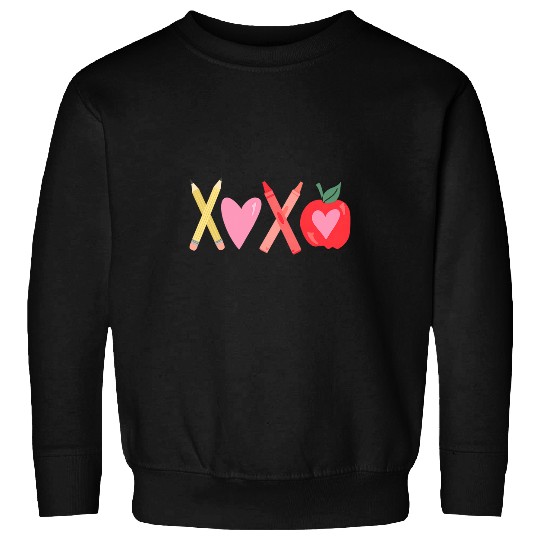 Women XOXO Teacher Valentines Day Pencil And Apple Sweatshirts